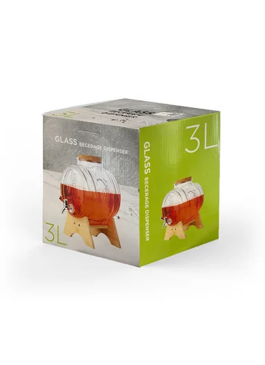 3L Glass Old Barrel Design Beverage Dispenser Jug with Wood Frame &amp; Spigot Set (W19.5 x D13 x H19.5)cm
