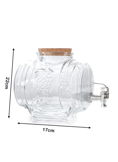 5L Glass Old Barrel Design Beverage Dispenser Jug with Wood Frame &amp; Spigot Set (W22 x D17 x H22)cm