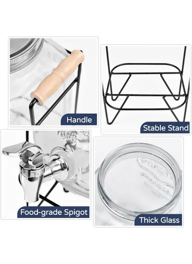 5L Glass Beverage Dispenser Jug with Iron Frame &amp; Spigot Set (L20 x W20 x H37)cm