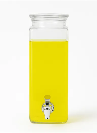 2.2L Triple Glass Beverage Dispenser Jug with Iron Frame &amp; Spigot Set (L33 x W12 x H42)cm - 3 Pieces