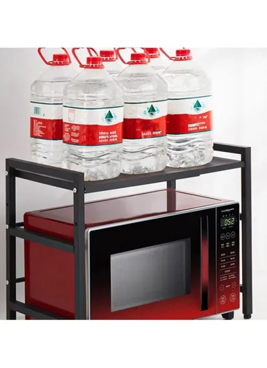 3-Tier Expandable Heavy-Duty Iron Storage Organizer Rack with Side Hooks, Multi-Purpose Adjustable Microwave Kitchen Rack Organizer z-62x (W43-70 x D32 x H77)cm - Black