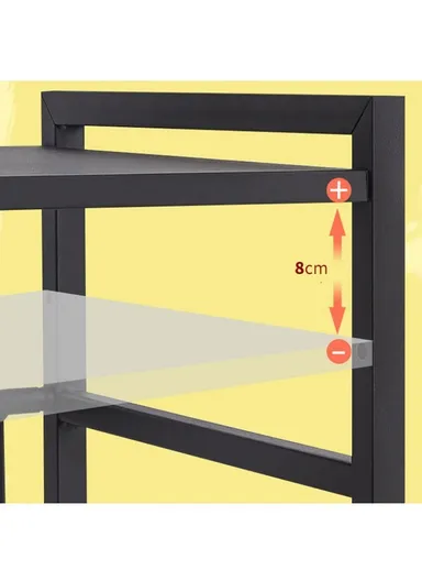 3-Tier Expandable Heavy-Duty Iron Storage Organizer Rack with Side Hooks, Multi-Purpose Adjustable Microwave Kitchen Rack Organizer z-62x (W43-70 x D32 x H77)cm - Black