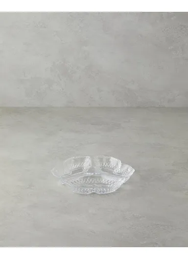 Triple Glass 3 Compartment Snack Bowl 20x20 cm Transparent