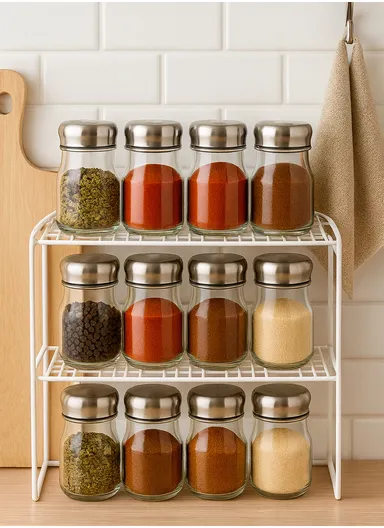 150ml 12Pcs Glass Spice Jar Set with Airtight Stainless Steel Lids HW-12K (L5 x W5 x H10.5)cm - Style 3