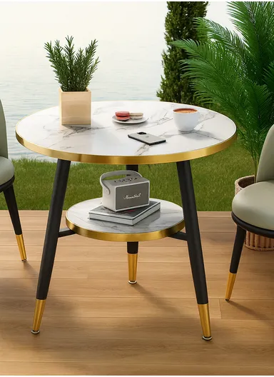 Modern Round Dining Table with Faux Marble Top YM114 (D70 x H72)cm - White