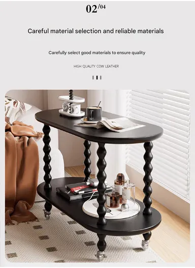 Elegant 2-Tier Rolling Table with Ornate Legs YM112 (L60 x W34 x H60)cm - Black