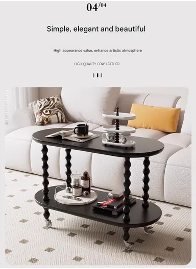 Elegant 2-Tier Rolling Table with Ornate Legs YM112 (L60 x W34 x H60)cm - Black