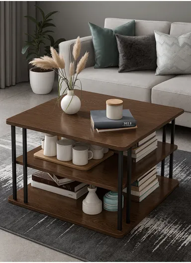 3-Tier Modern Minimalist Square Walnut Table YM107