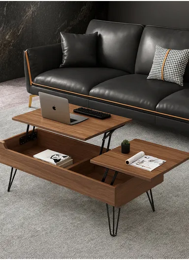 120cm Modern Lift-Top Coffee Table, Multi-functional Transforming Desk &amp; Dining Table with Hidden Storage, Smooth Lifting Mechanism &amp; Walnut Finish YM101