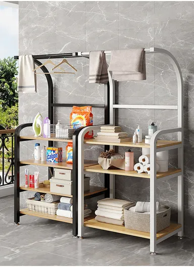 4-Tier Multi-Functional Bathroom Storage Rack with Towel Bar YM097 (L31 x W60 x H152)cm - Walnut