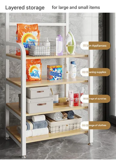 4-Tier Multi-Functional Bathroom Storage Rack with Towel Bar YM097 (L31 x W60 x H152)cm - Walnut