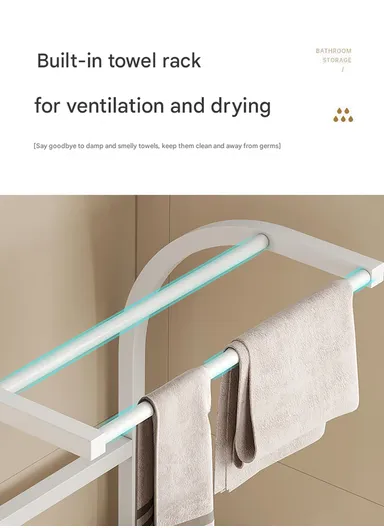 4-Tier Multi-Functional Bathroom Storage Rack with Towel Bar YM097 (L31 x W60 x H152)cm - Walnut