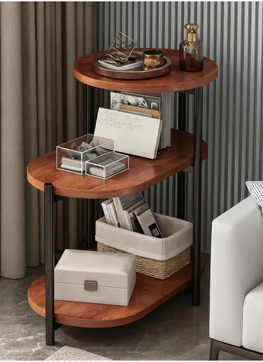 Modern 3-Tier Multi-Level Side Table with Walnut Finish &amp; Black Frame (L80 x W40 x H65)cm YM073