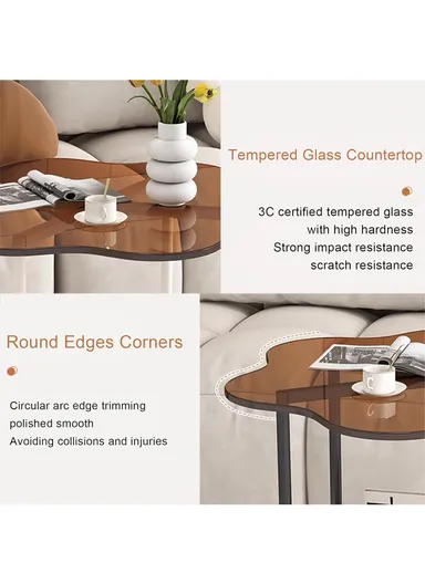 Modern 2-Tier Mobile Accent Table with Glass Top &amp; Wheels YM072 (L55 x W55 x H58)cm - Black