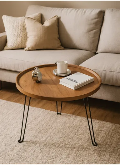 Sleek Compact Round Tea Table with Foldable Legs (D50 x H38)cm YM068 - Walnut