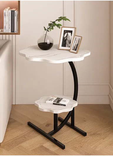 Stylish 2-Tier Cloud Shaped Accent Side Table YM058 (D40 x H60)cm - White Marble