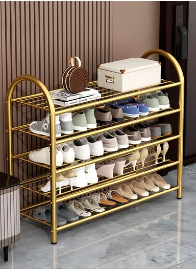 5-Tier Heavy-Duty Metallic Shoe Organizer, Bedroom Shoe Organizer Racks YM043 (W80 x D23 x H105)cm - Gold