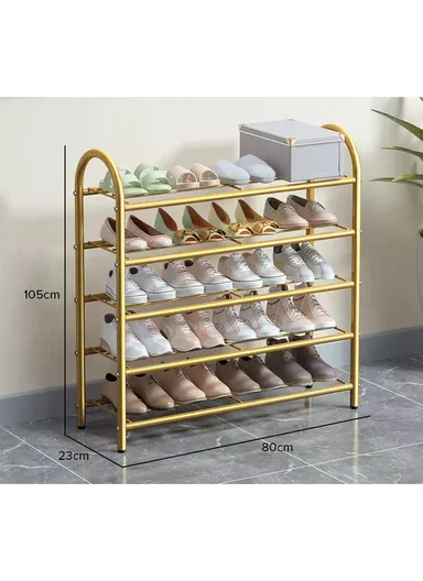 5-Tier Heavy-Duty Metallic Shoe Organizer, Bedroom Shoe Organizer Racks YM043 (W80 x D23 x H105)cm - Gold