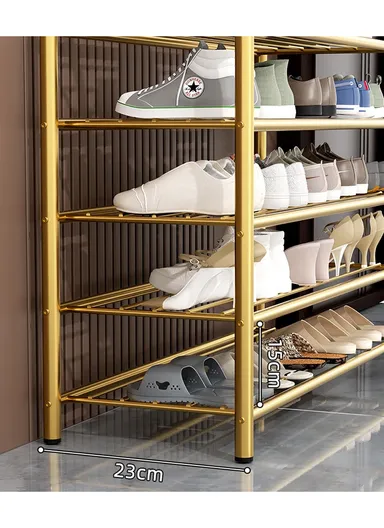 5-Tier Heavy-Duty Metallic Shoe Organizer, Bedroom Shoe Organizer Racks YM043 (W80 x D23 x H105)cm - Gold