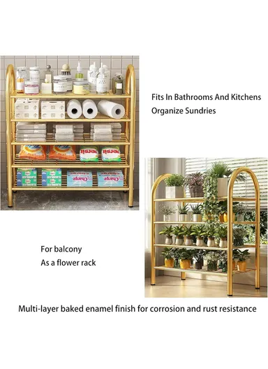 5-Tier Heavy-Duty Metallic Shoe Organizer, Bedroom Shoe Organizer Racks YM043 (W80 x D23 x H105)cm - Gold