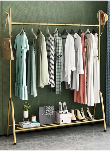 Modern Heavy Duty Free Standing Clothes Rail with Bottom Storage Shelf YM032 (W120 x D35 x H155)cm - Gold