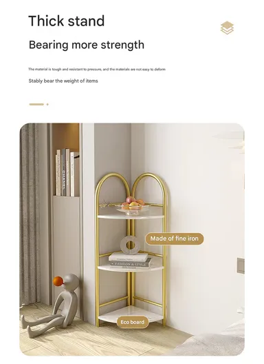 3-Tier Corner Style Storage Rack Organizer, Home Decor Rack Organizer YM027 (W51 x D34 x H90)cm - White &amp; Gold