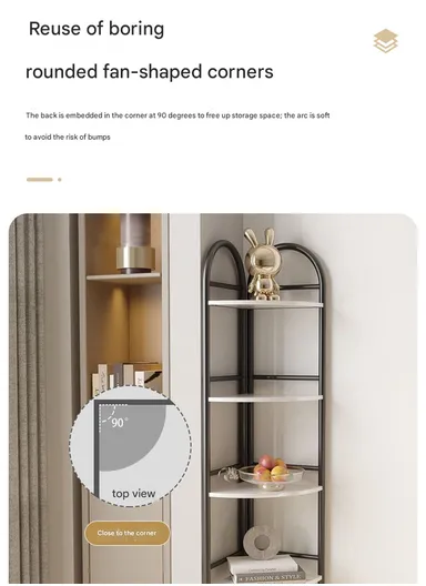 3-Tier Corner Style Storage Rack Organizer, Home Decor Rack Organizer YM027 (W51 x D34 x H90)cm - White &amp; Gold