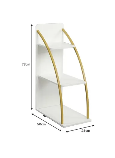 3-Tier Rolling Rack, Stylish Storage Shelving Unit with White Shelves &amp; Curved Gold Metal Frame