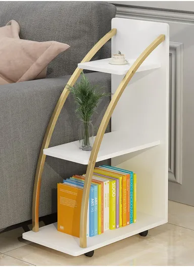 3-Tier Rolling Rack, Stylish Storage Shelving Unit with White Shelves &amp; Curved Gold Metal Frame