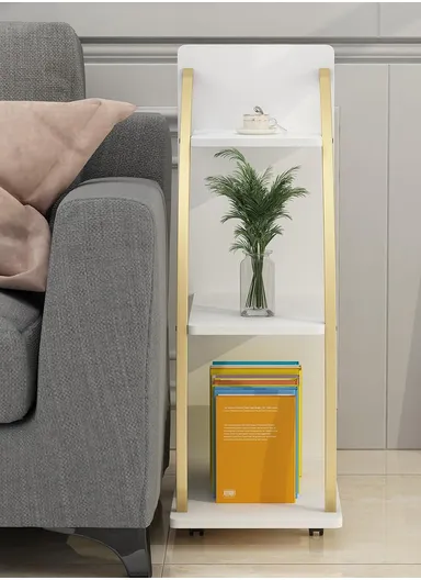 3-Tier Rolling Rack, Stylish Storage Shelving Unit with White Shelves &amp; Curved Gold Metal Frame