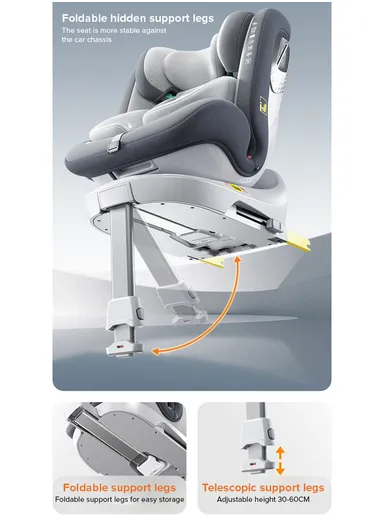 0m+ 360° Rotation Convertible Baby Car Seat, with Side Protection System, Adjustable Headrest, Rear &amp; Forward-Facing &amp; Anti-Sweat Cover G409 (L47 x W45 x H60)cm - Grey