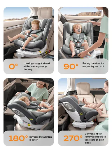 0m+ 360° Rotation Convertible Baby Car Seat, with Side Protection System, Adjustable Headrest, Rear &amp; Forward-Facing &amp; Anti-Sweat Cover G409 (L47 x W45 x H60)cm - Grey