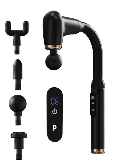 Therapist Massage Hammer Extended Fascial Gun Massager For Back &amp; Body - Shiatsu Replication, 5 Therapeutic Attachments &amp; USB-C Rechargeable BX-930 - Black