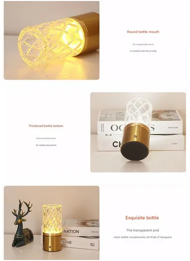 Vase Lamp Touch 3-Mode LED Light Vase (D8 x H19) cm - Gold