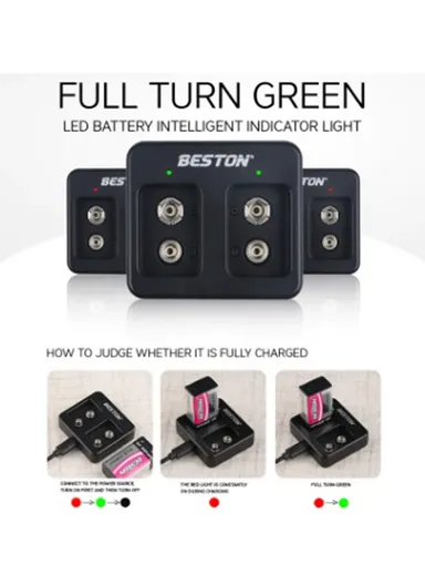 Beston 9V Charger + 2 Batteries