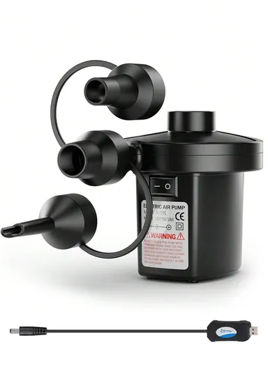 Rechargeable Air Pump Portable USB Electric Air Mattress Pump with USB Cable &amp; 3 Nozzles Quick Fill Inflator Deflator HT-41C