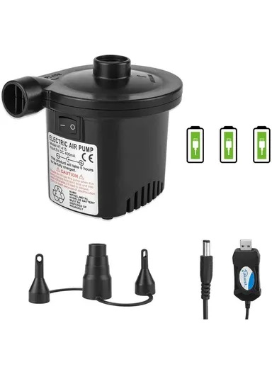Rechargeable Air Pump Portable USB Electric Air Mattress Pump with USB Cable &amp; 3 Nozzles Quick Fill Inflator Deflator HT-41C