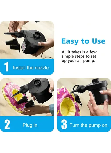 Rechargeable Air Pump Portable USB Electric Air Mattress Pump with USB Cable &amp; 3 Nozzles Quick Fill Inflator Deflator HT-41C