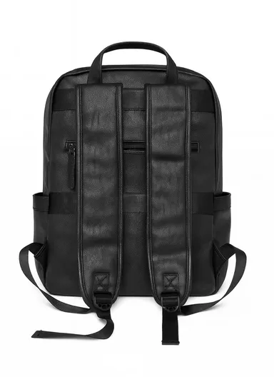15.6" Water-Resistant Classic Retro PU Leather Backpack with Trolley Sleeve &amp; Laptop Compartment 16562 E10 - Black