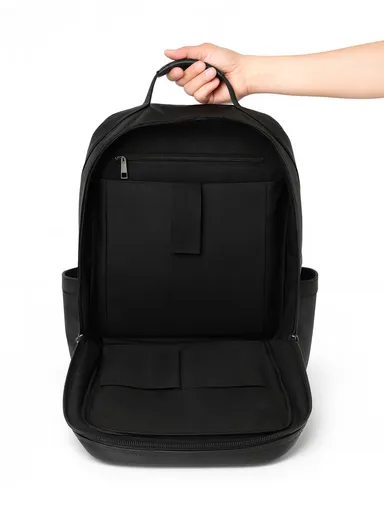 15.6" Water-Resistant Classic Retro PU Leather Backpack with Trolley Sleeve &amp; Laptop Compartment 16562 E10 - Black