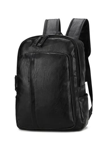 Waterproof Classic Leather Backpack Stylish Bag with Multiple Compartments 8082 E10 (W31 x D19 x H43)cm - Black