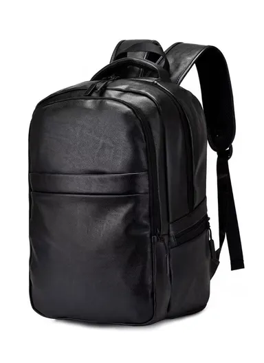 Stylish &amp; Functional PU Leather Backpack Spacious Bag with Multiple Compartments 502 E10 (W31 x D19 x H44)cm - Black