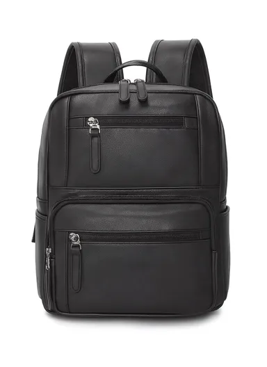 15.6" Laptop Compartment PU Leather Backpack Slim, Lightweight &amp; Travel-Ready 806 E10 (W30 x D18 x H40)cm - Black