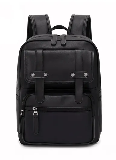 13.3" Classic PU Backpack Casual Bag with Trolley Sleeve &amp; Laptop Compartment 807 E10 - Black