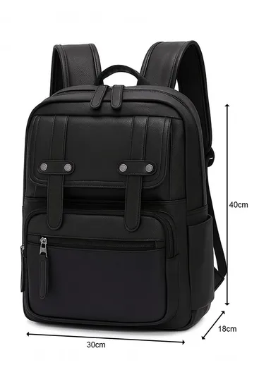 13.3" Classic PU Backpack Casual Bag with Trolley Sleeve &amp; Laptop Compartment 807 E10 - Black