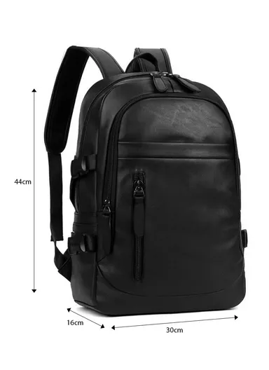 15.6" Splash-Proof Classic Retro PU Leather Backpack with Trolley Sleeve &amp; Laptop Compartment 609 E10 - Black