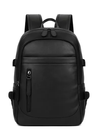 15.6" Splash-Proof Classic Retro PU Leather Backpack with Trolley Sleeve &amp; Laptop Compartment 609 E10 - Black