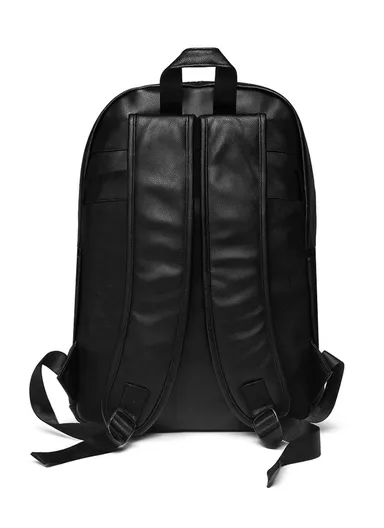 15.6" Splash-Proof Classic Retro PU Leather Backpack with Trolley Sleeve &amp; Laptop Compartment 609 E10 - Black