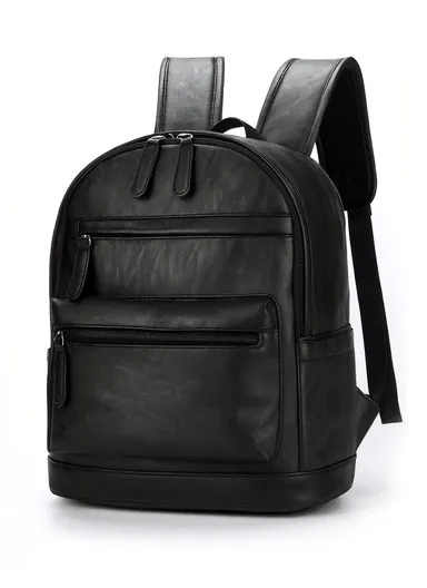 Spacious Classic Leather Backpack Stylish Bag with Multiple Compartments, &amp; Luggage Strap 603 E10 (W30 x D18 x H44)cm - Black