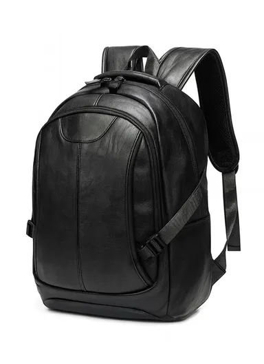 Slim &amp; Durable PU Leather Backpack with Laptop Compartment &amp; Two-Way Zipper Design 8084 (W31 x D19 x H47)cm - Black 